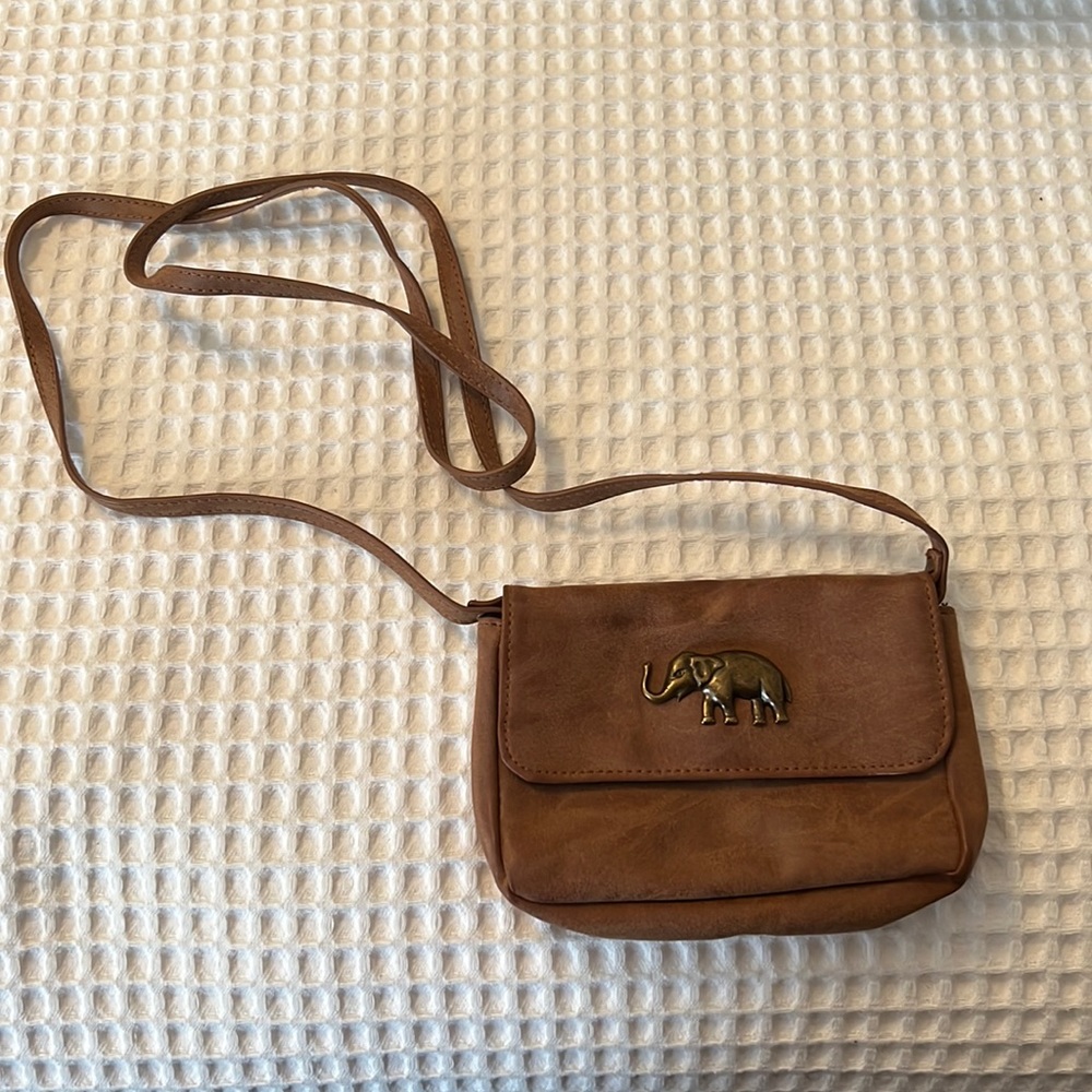 Brown Crossbody Bag with Elephant Accent